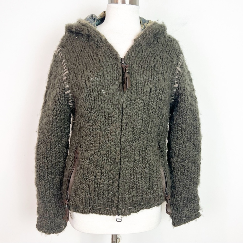 SO CAL USA OLIVE GREEN CHUNKY SWEATER KNIT HOODED FULL ZIP JACKET WOMENS SMALL